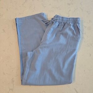 Chartou Women's Blue Linen Cotton Wide Leg Casual Lounge Pants Size L